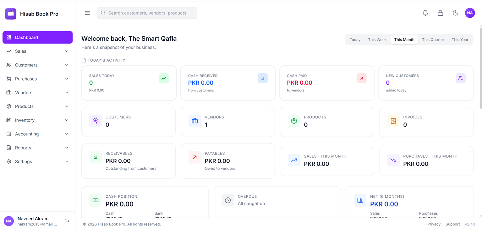 Hisab Book Pro dashboard